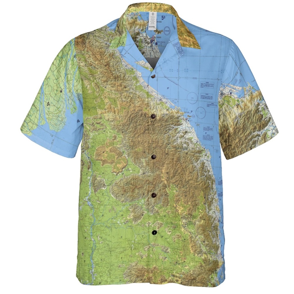 Pilot Quarters South Vietnam Tactical Chart Button Down Camp Shirt NWOT Size 2XL